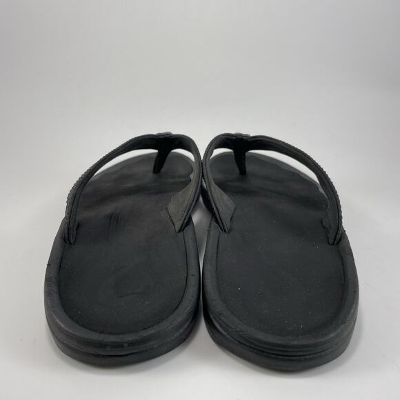 Olukai Ohana Leather Flip Flops Womens Size 8 Black Hawaiian Beach Sandals - Picture 4 of 9